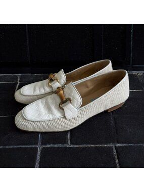 DIANE B White Beige Leather Loafers Flats Size 7 / 37